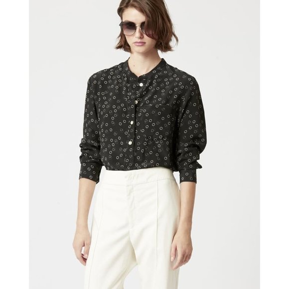Isabel Marant Rusak Womens Silk Black Floral Long Sleeve Blouse size FR 34 XS - Picture 14 of 16